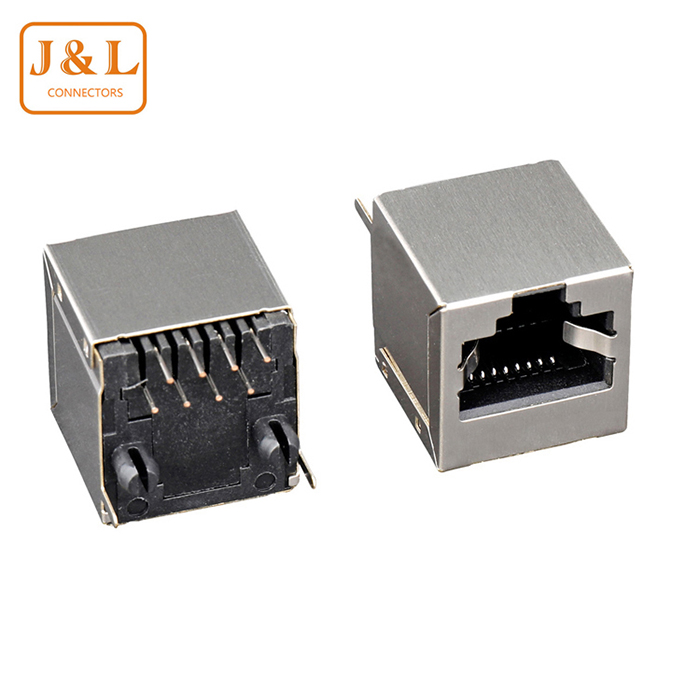 RJ45连接器 8P8C带灯带屏蔽壳电脑水晶头网络接口 rj45母座连接器